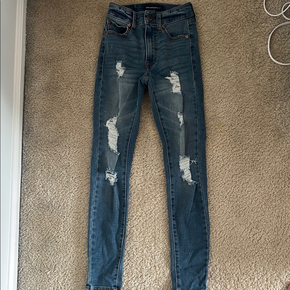 Aeropostale Blue Ripped Skinny Jeans